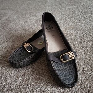 Daisy Fuentes Dark Brown Patterned Loafers with Gold Accent